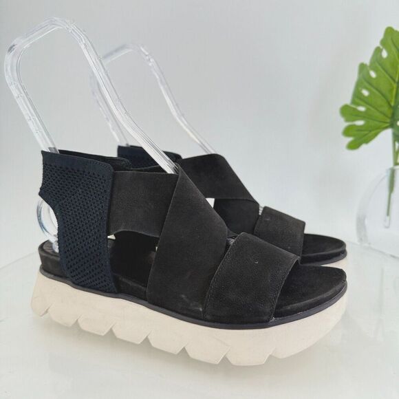 Eileen Fisher Womens Chant Sandals Sport Strappy Black Leather Platform Size 8.5 - Picture 1 of 16